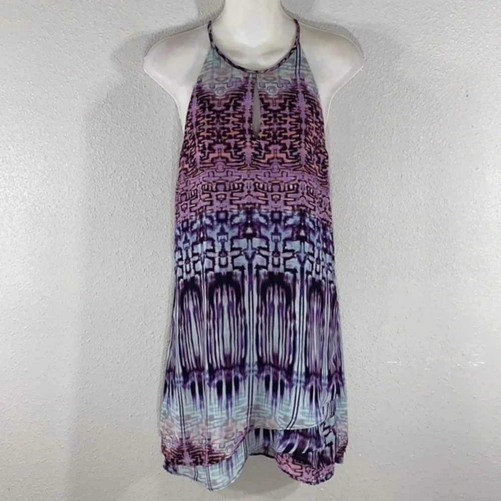 Parker blue purple abstract halter swing dress BB27
